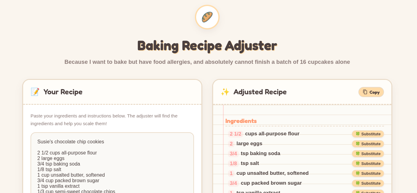 Recipe Portion & Ratio Adjuster